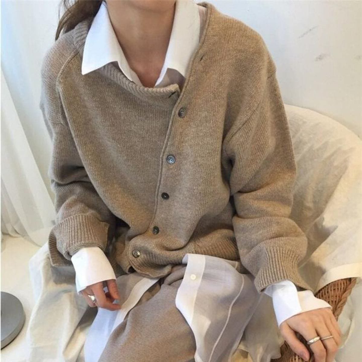 Nora Oversized Asymmetric Button Cardigan