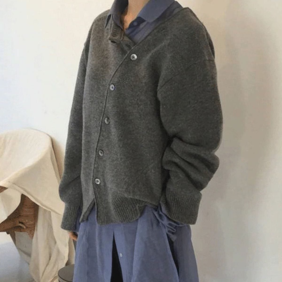 Nora Oversized Asymmetric Button Cardigan