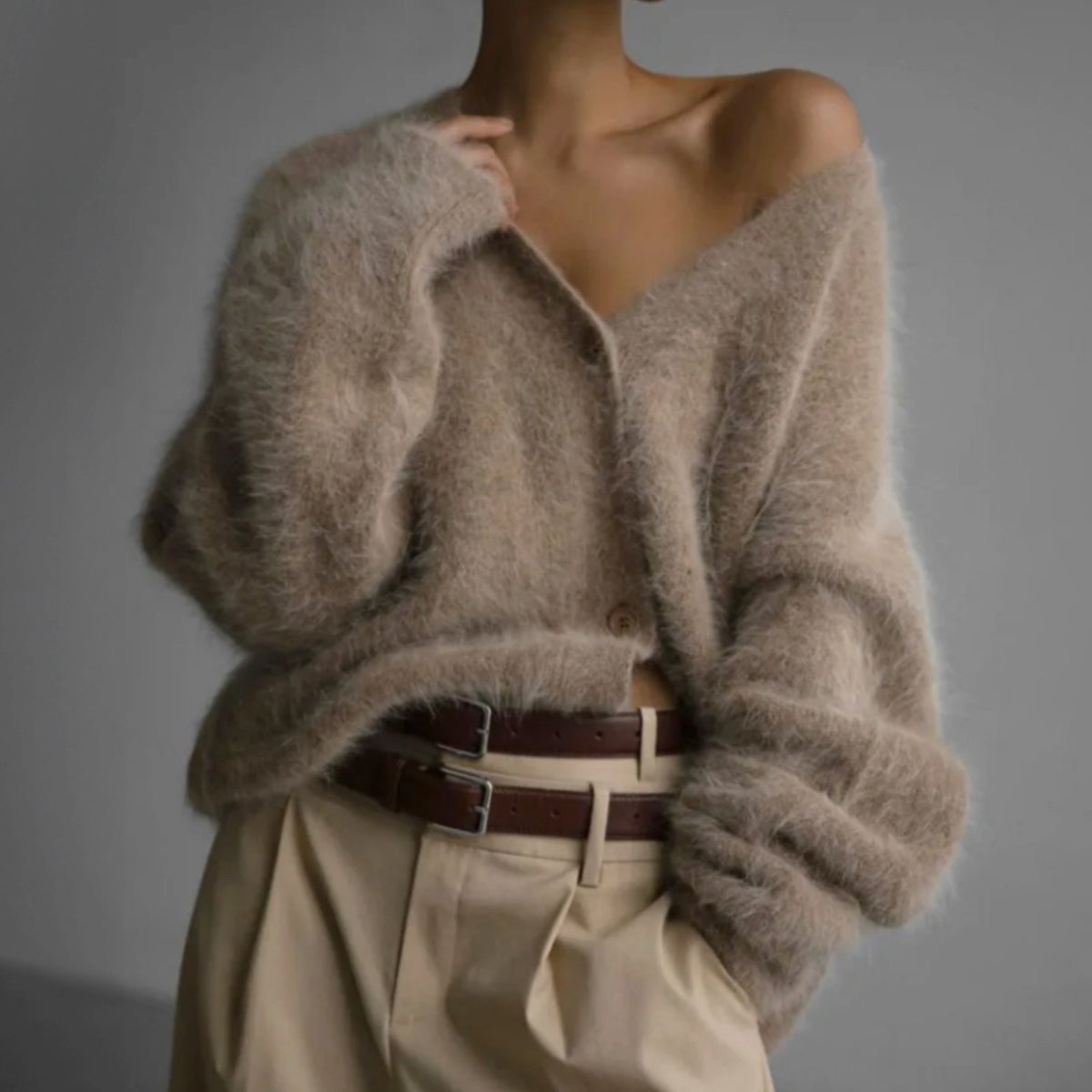 Mia Oversized Fuzzy V-Neck Cardigan
