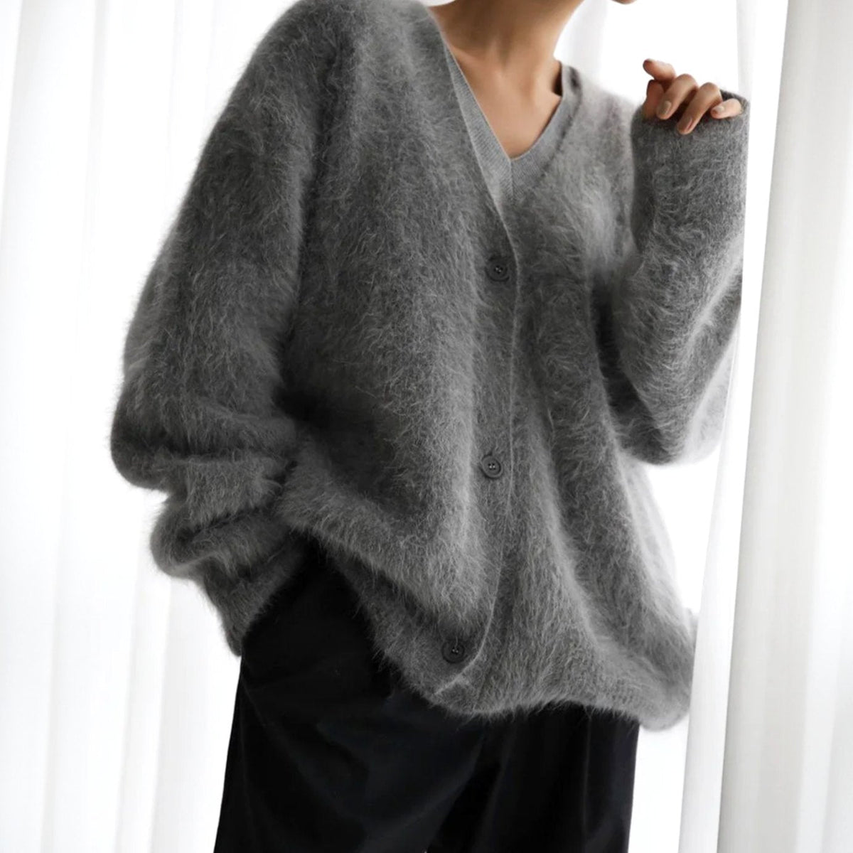 Mia Oversized Fuzzy V-Neck Cardigan