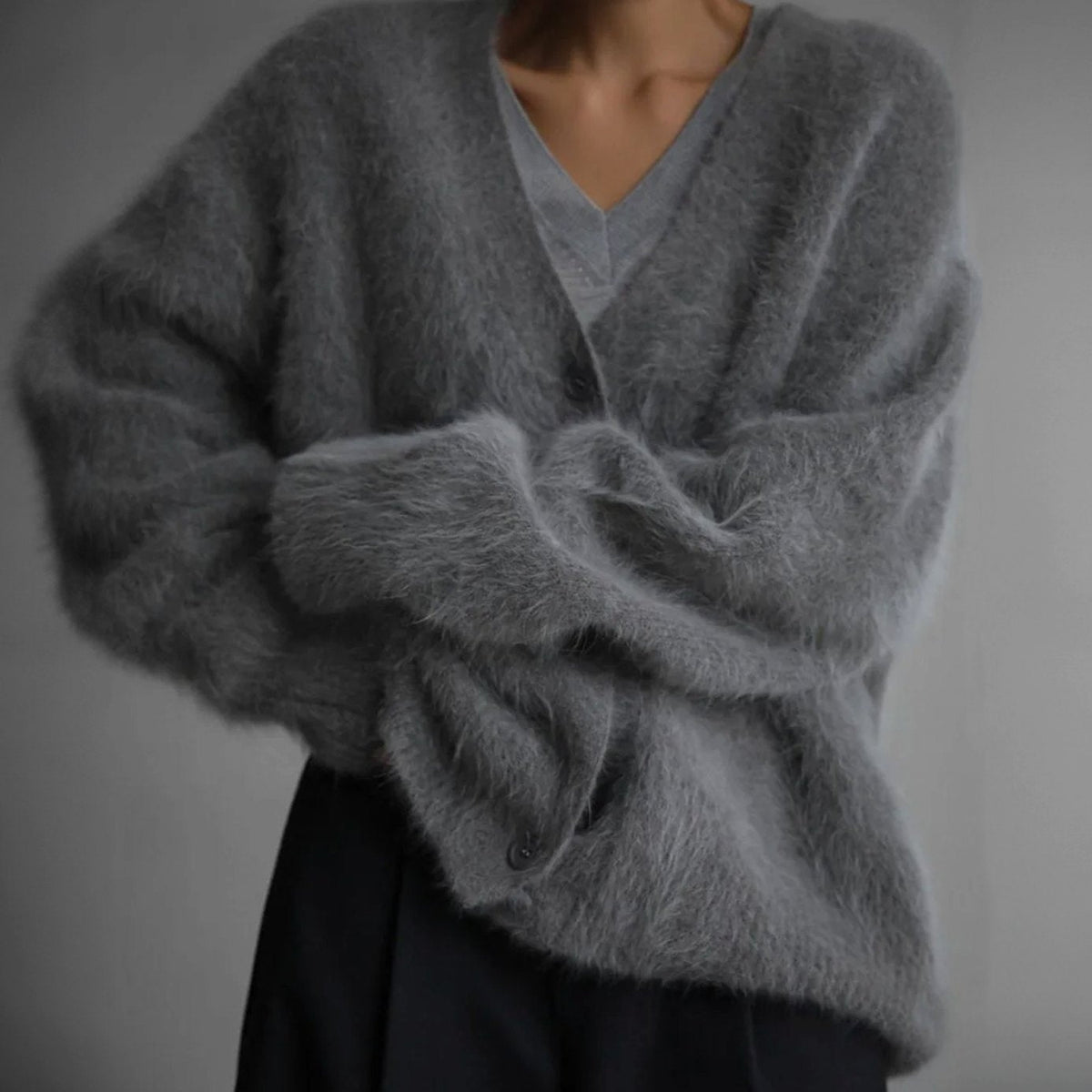 Mia Oversized Fuzzy V-Neck Cardigan