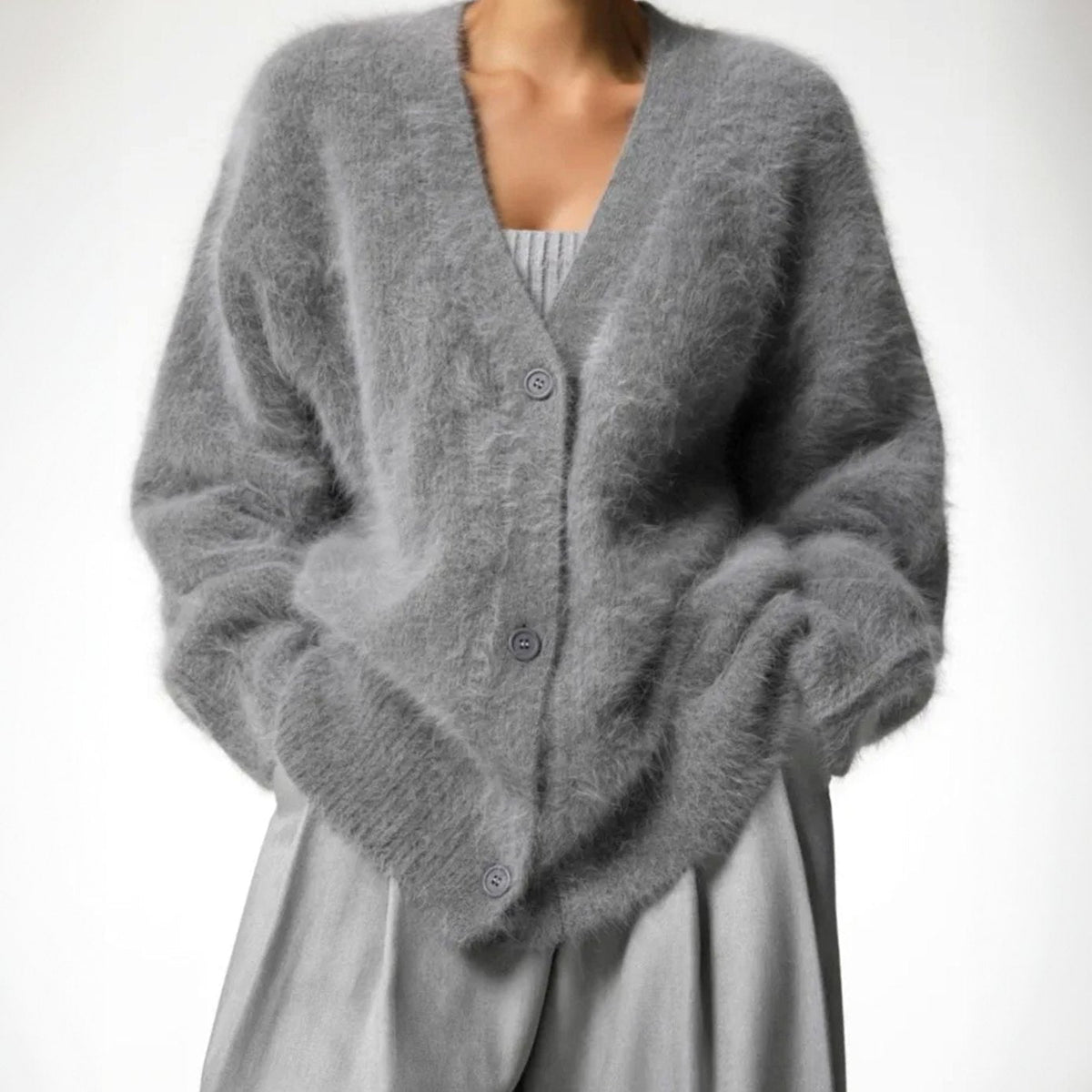 Mia Oversized Fuzzy V-Neck Cardigan