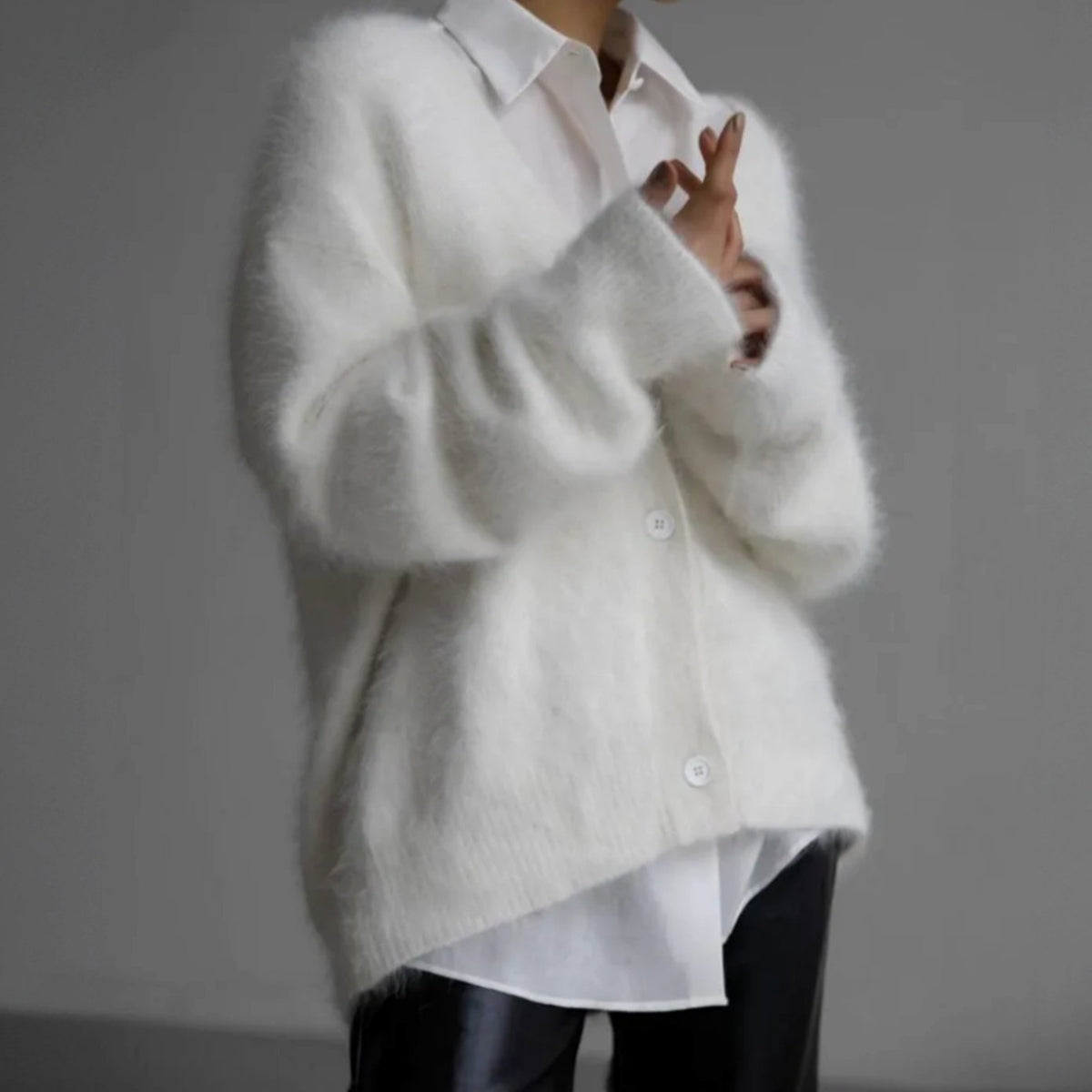 Mia Oversized Fuzzy V-Neck Cardigan