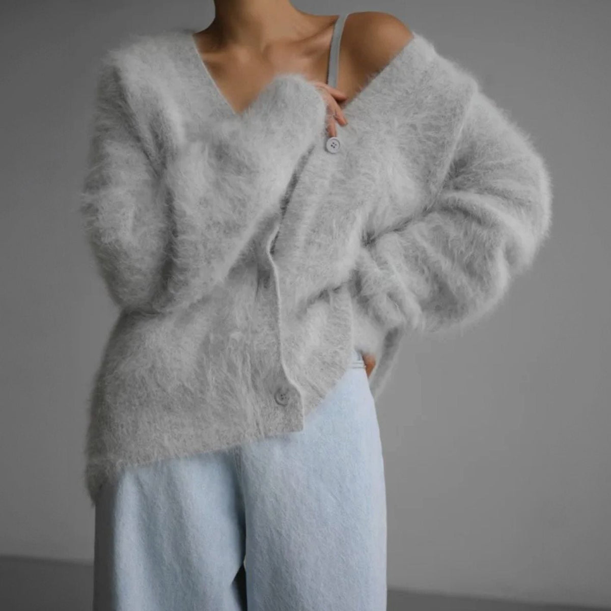 Mia Oversized Fuzzy V-Neck Cardigan