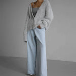 Mia Oversized Fuzzy V-Neck Cardigan