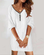 Annika Cable Knit V-Neck Zip Mini Dress