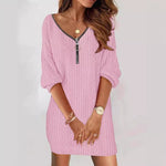 Annika Cable Knit V-Neck Zip Mini Dress