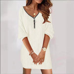 Annika Cable Knit V-Neck Zip Mini Dress