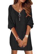 Annika Cable Knit V-Neck Zip Mini Dress