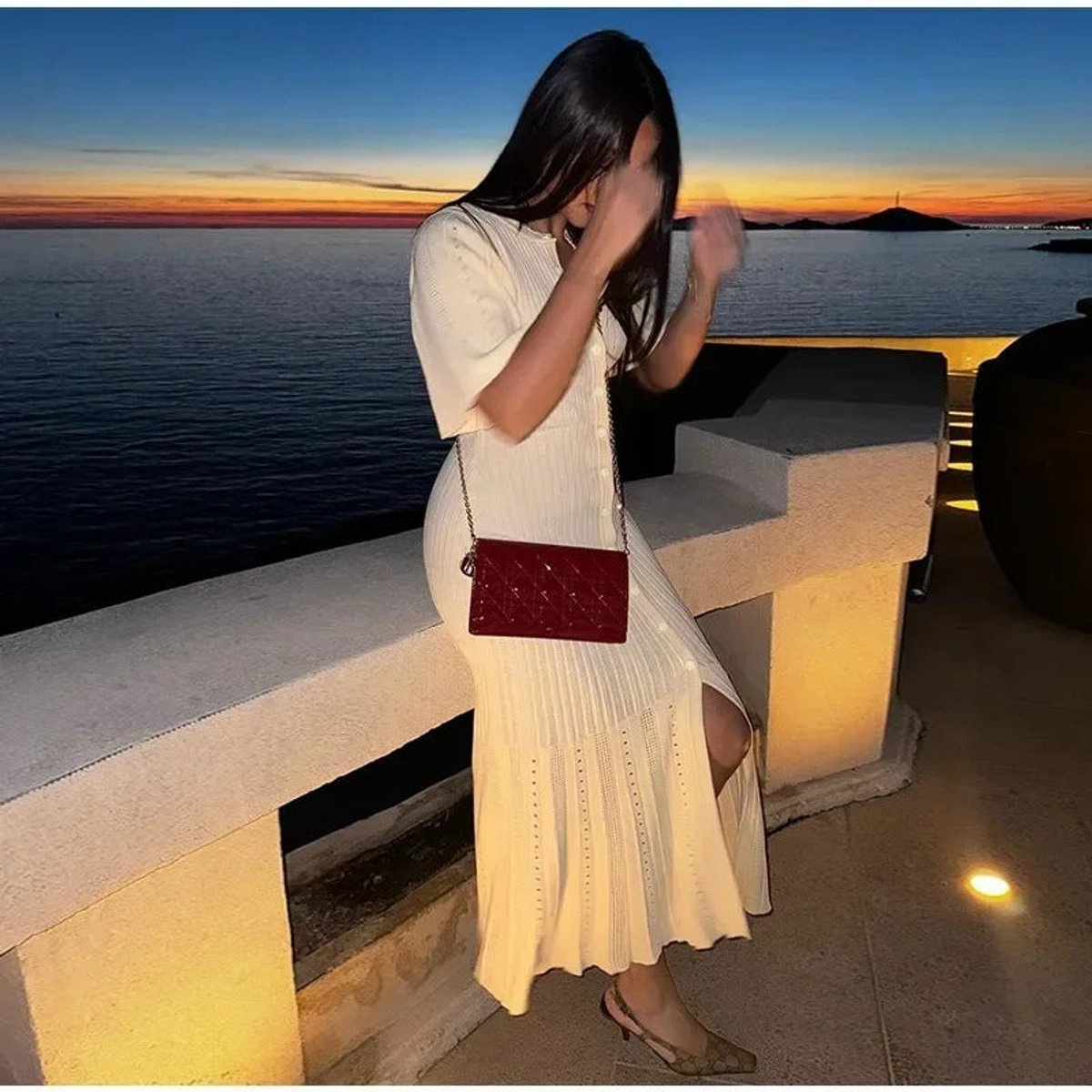 Leonie Ribbed Knit Long Sleeve V-Neck Maxi Dress