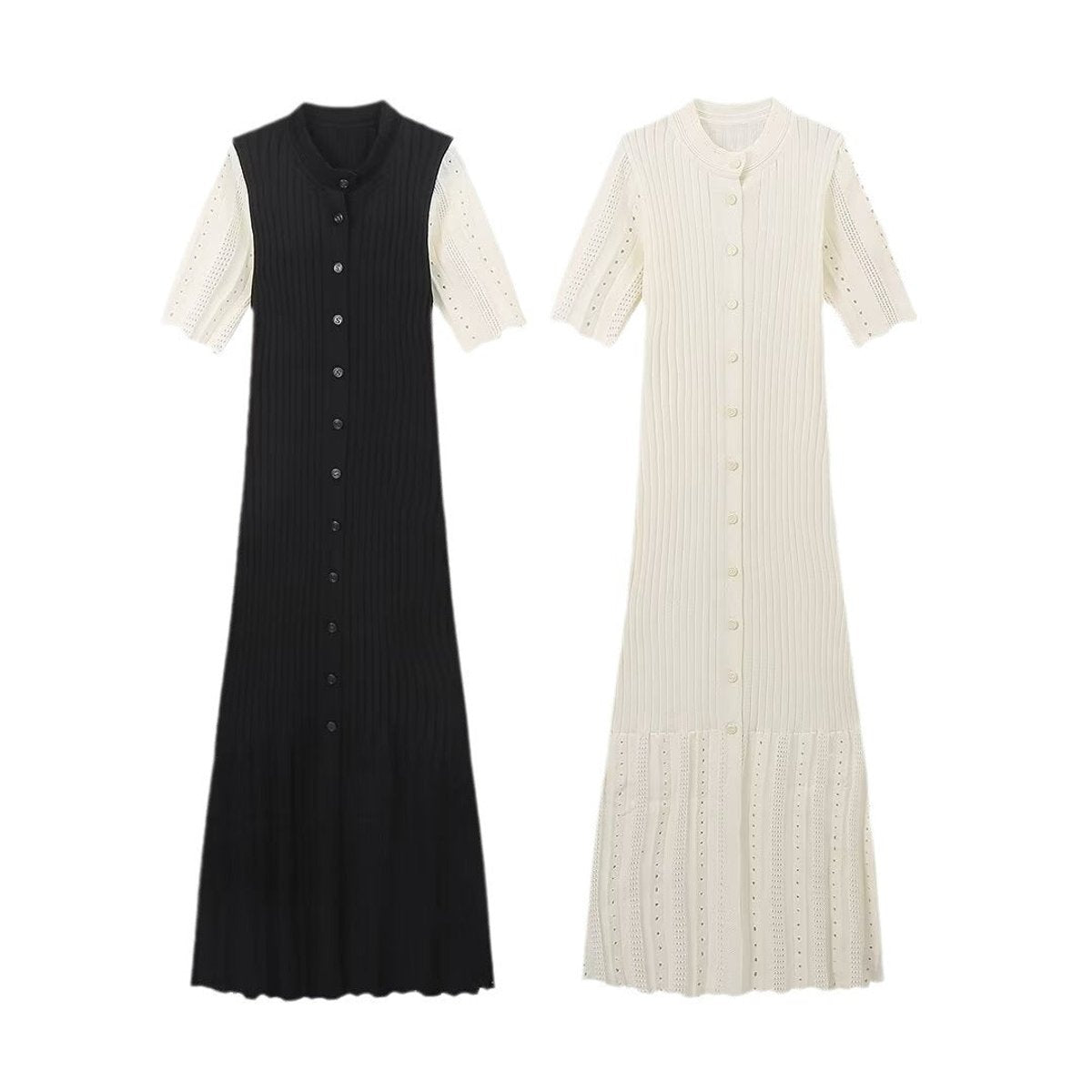 Leonie Ribbed Knit Long Sleeve V-Neck Maxi Dress