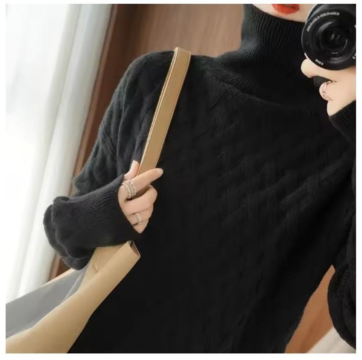 Charlotte Cable Knit Turtleneck Oversized Sweater