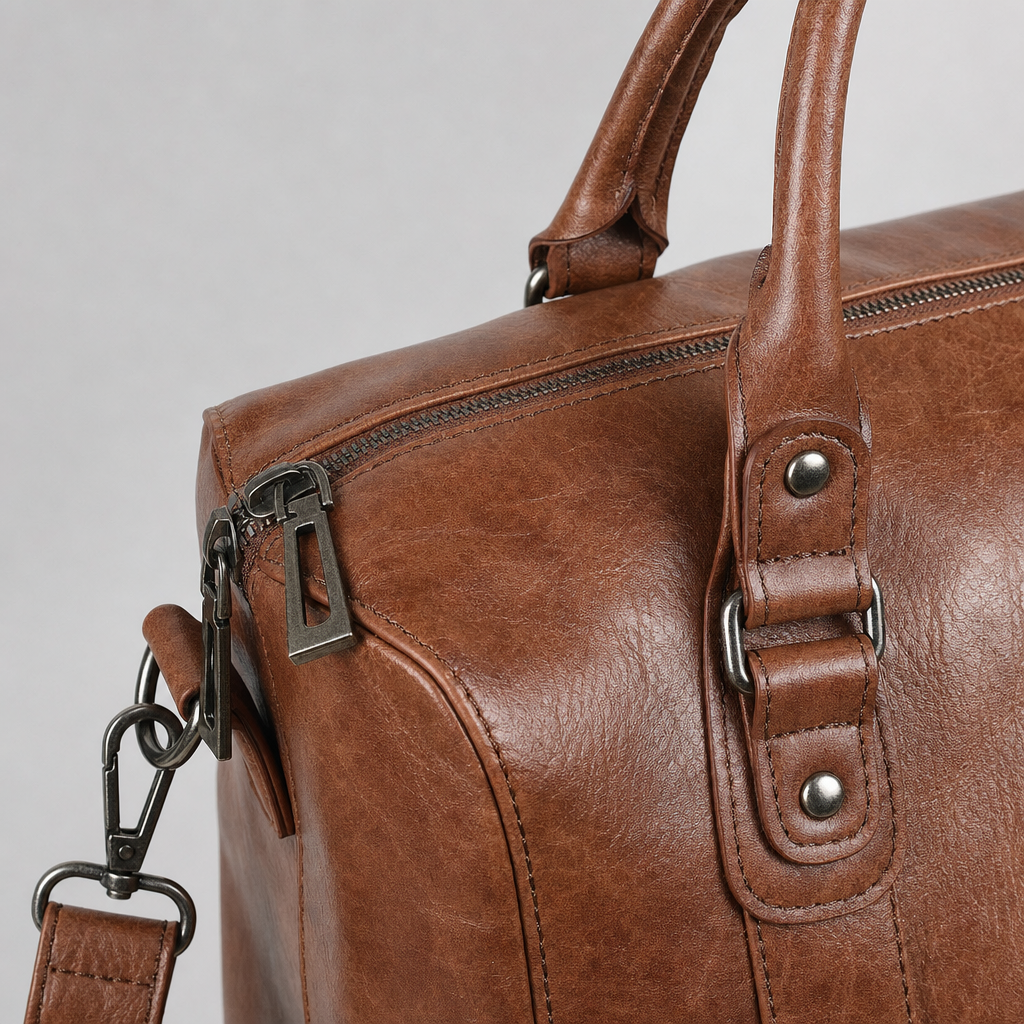 Close-up of the zip and handle on the Tarrington Weekender