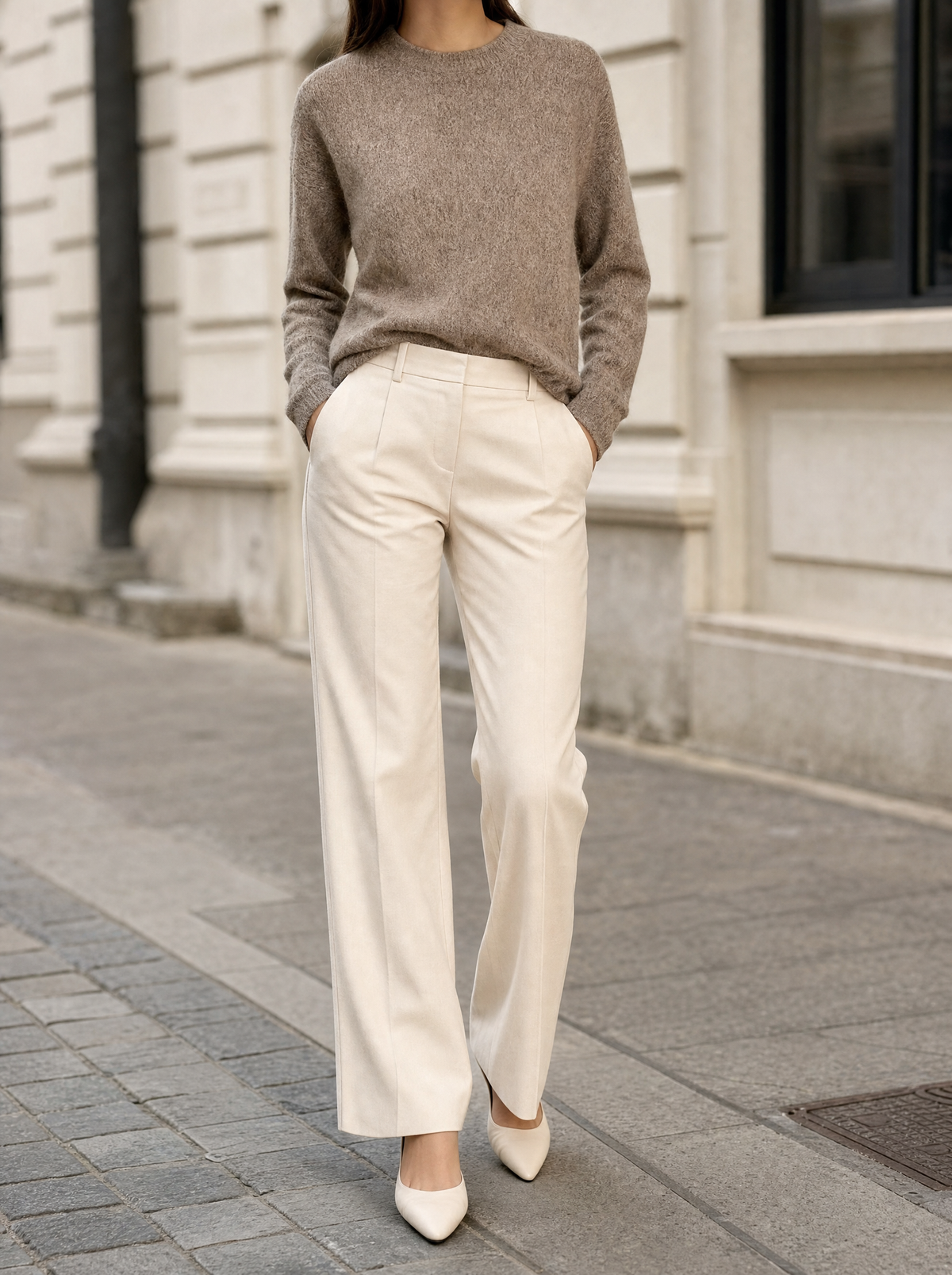 Thatcher speckled knit top, front view on model