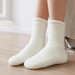 Thornbury Wool Blend Socks in cream worn