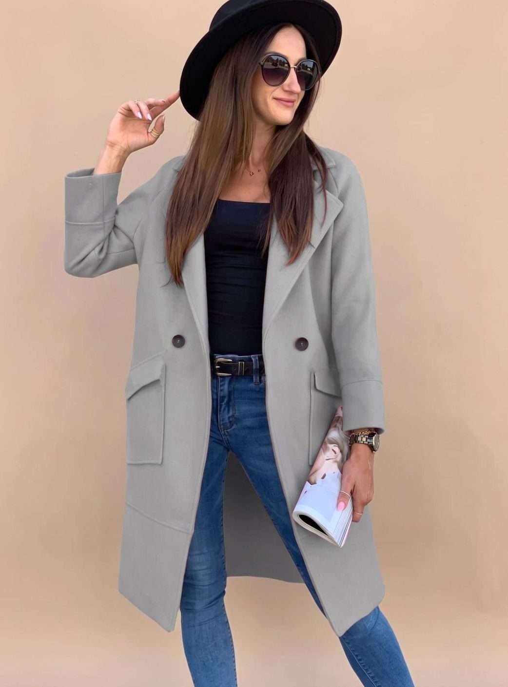 Marlene Double-Breasted Trench Coat with Pockets