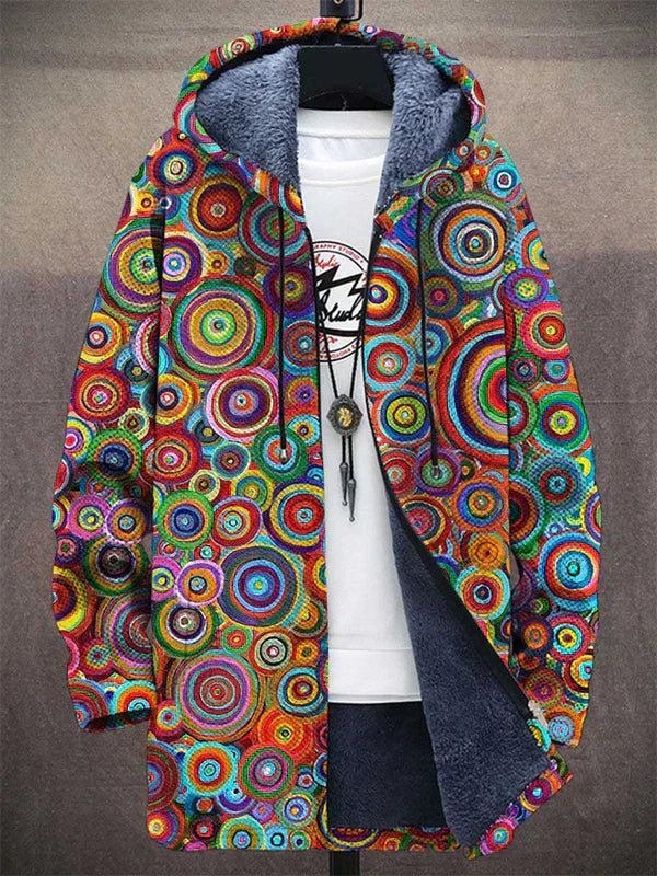 Elfriede Fleece-Lined Circle Print Zip Hoodie