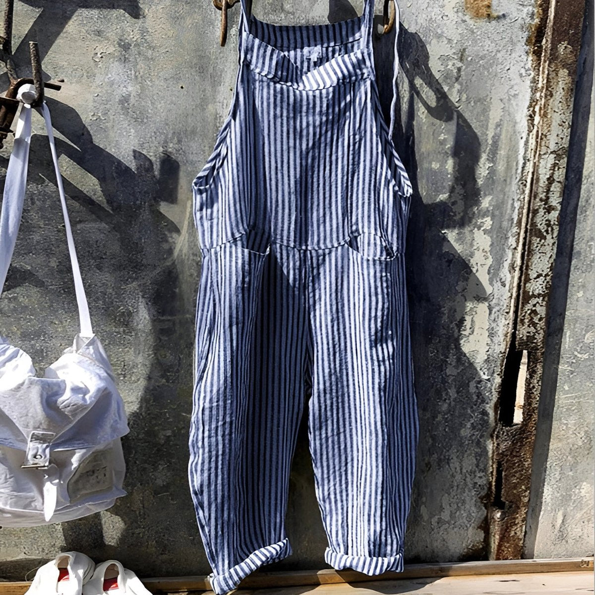 Simon Vintage Striped Loose-Fit Overalls