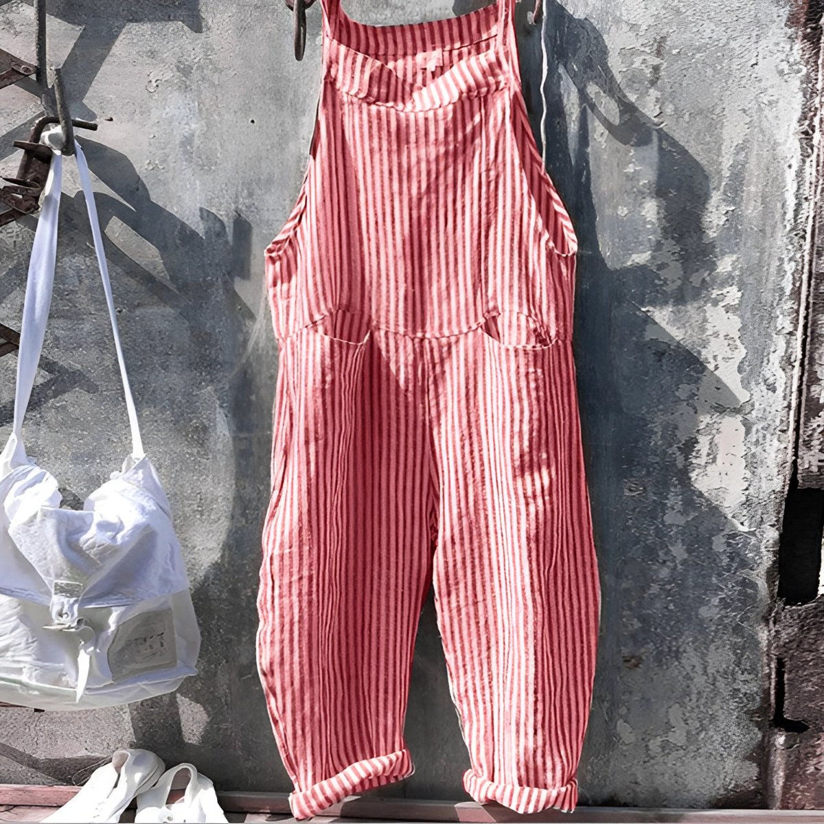 Simon Vintage Striped Loose-Fit Overalls