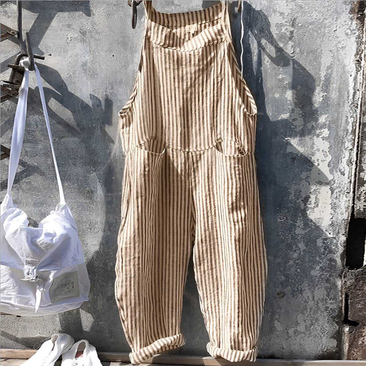 Simon Vintage Striped Loose-Fit Overalls