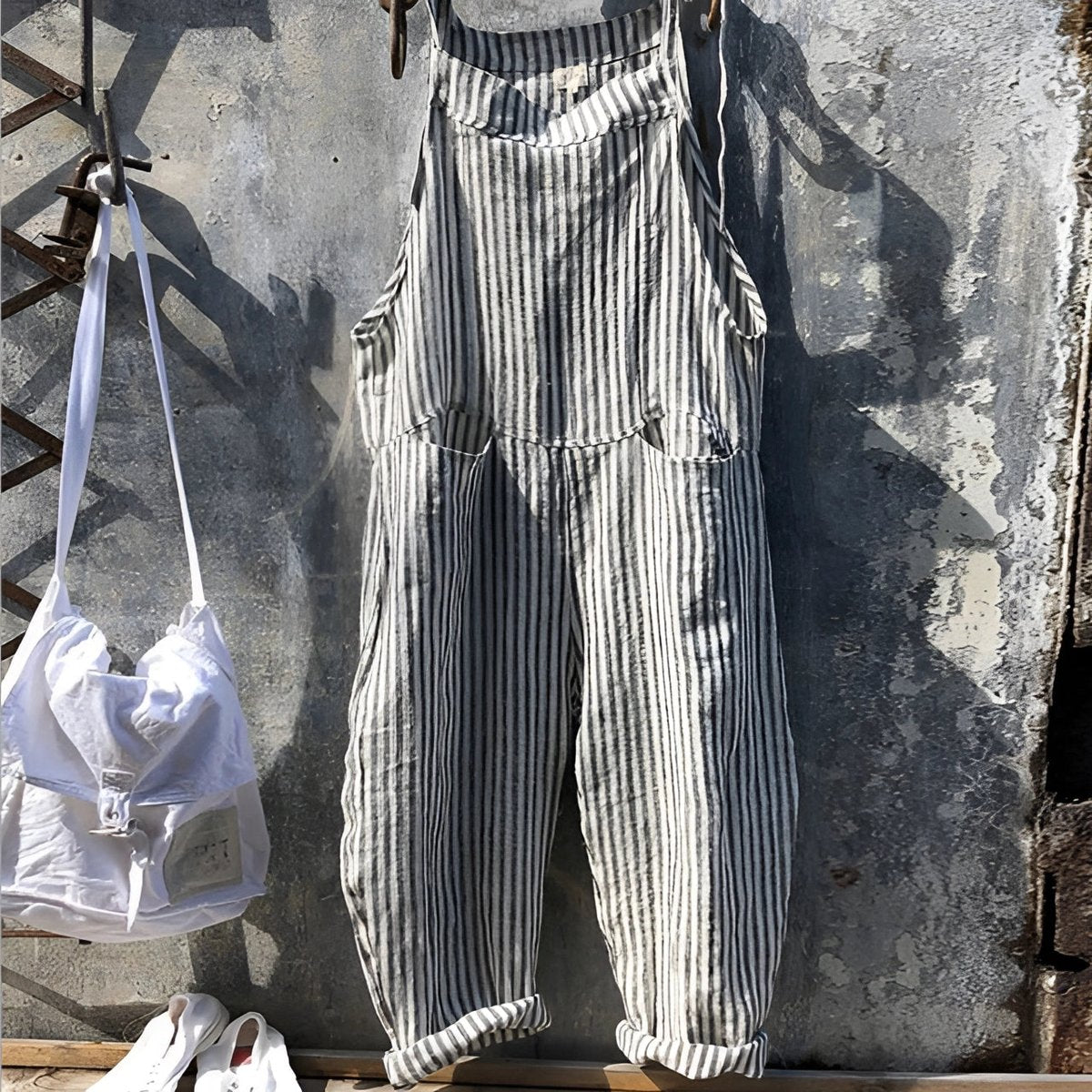 Simon Vintage Striped Loose-Fit Overalls