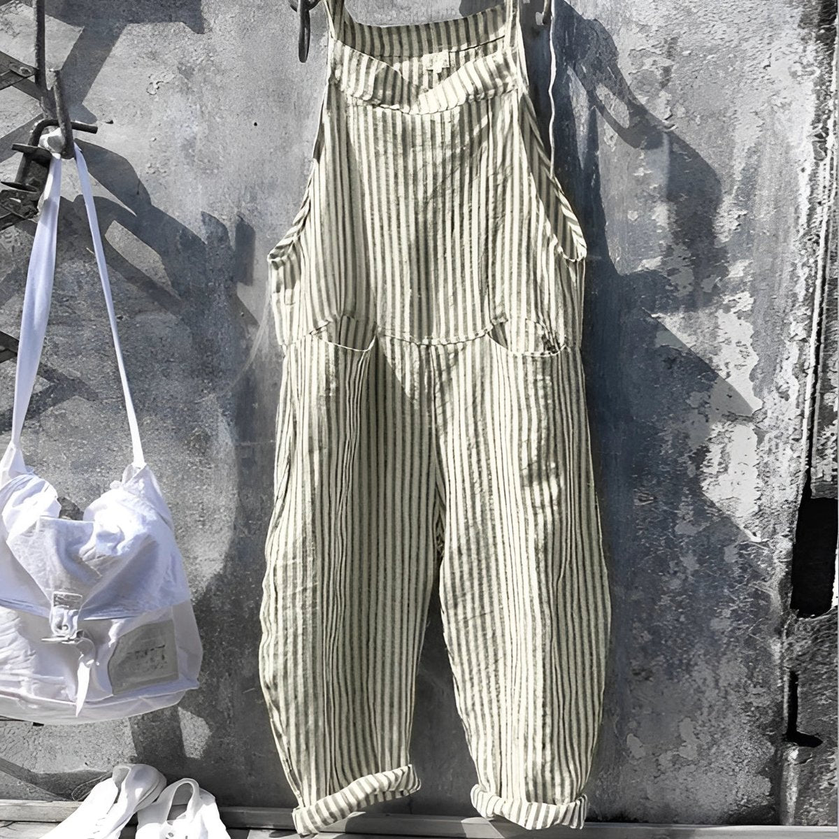 Simon Vintage Striped Loose-Fit Overalls