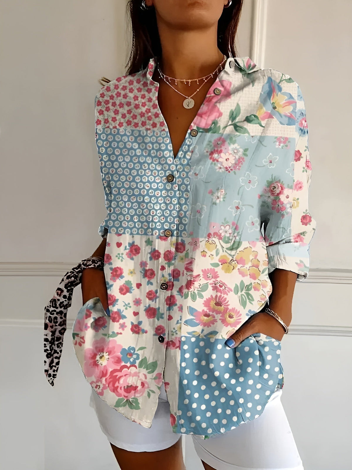 Johanna Polka Dot Print Button-Up Blouse