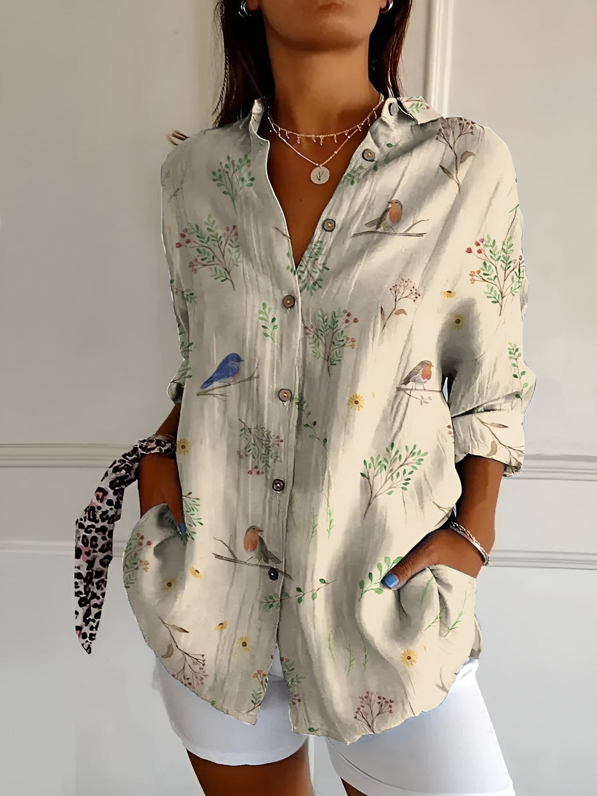 Johanna Polka Dot Print Button-Up Blouse