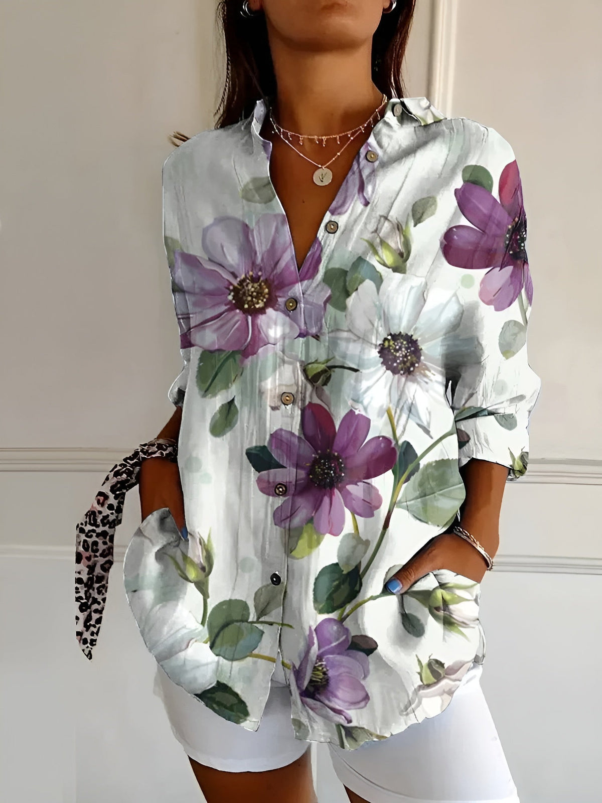 Johanna Polka Dot Print Button-Up Blouse