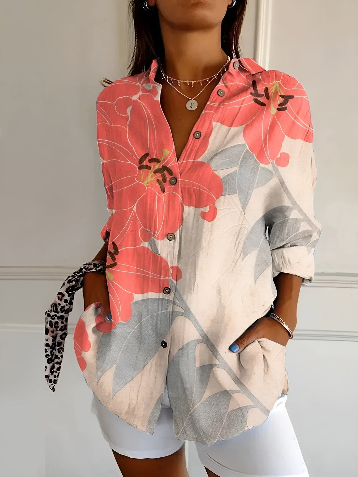 Johanna Polka Dot Print Button-Up Blouse