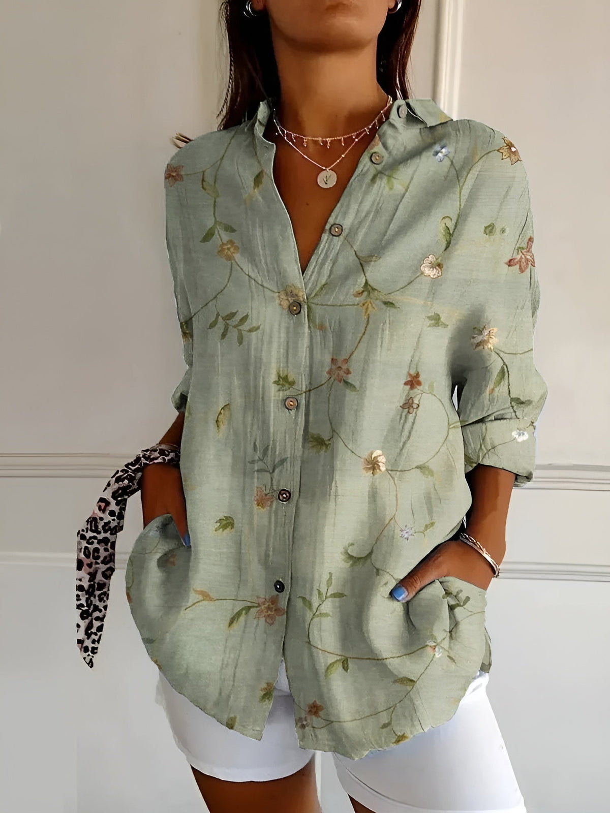 Johanna Polka Dot Print Button-Up Blouse