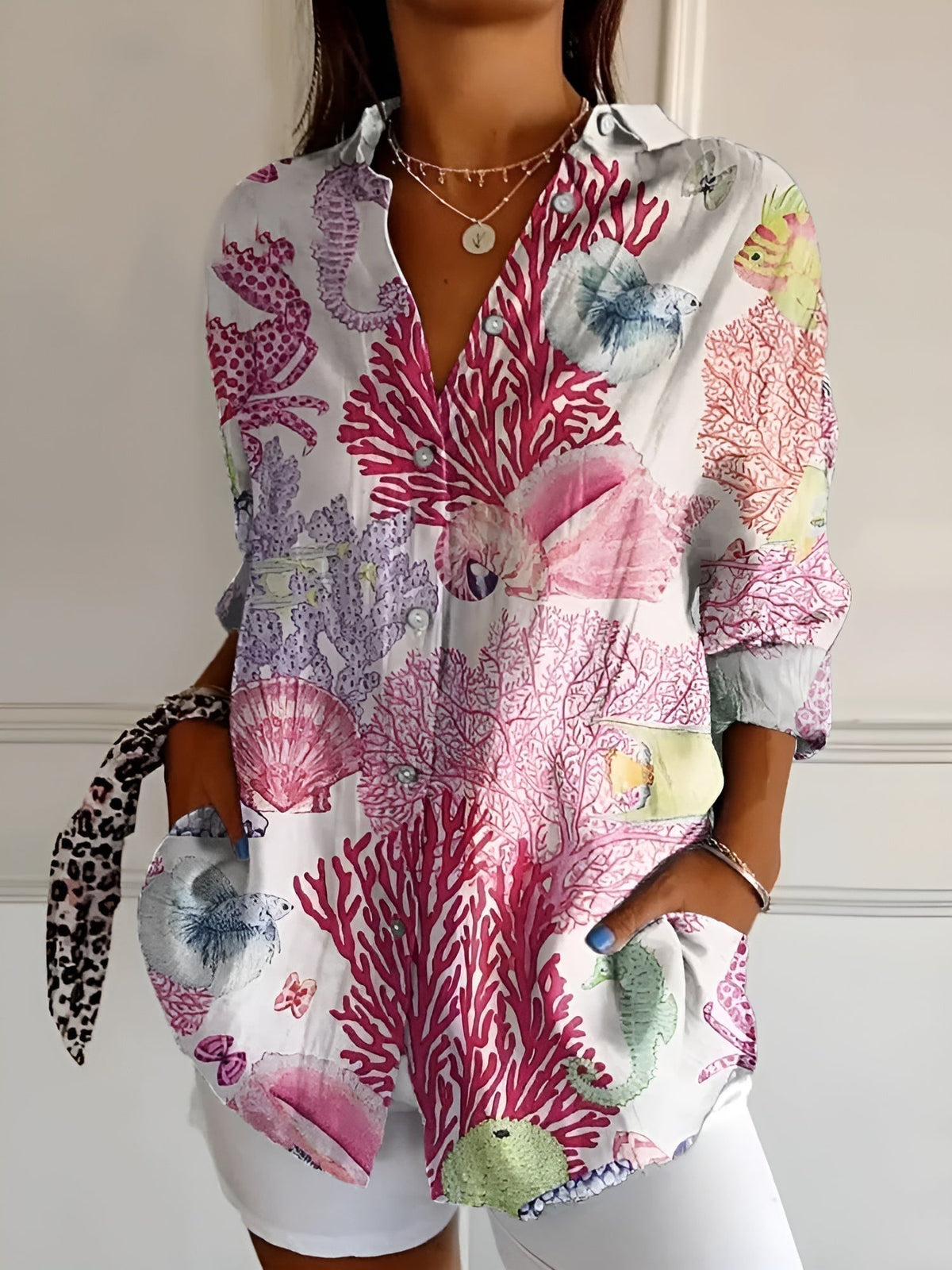 Johanna Polka Dot Print Button-Up Blouse