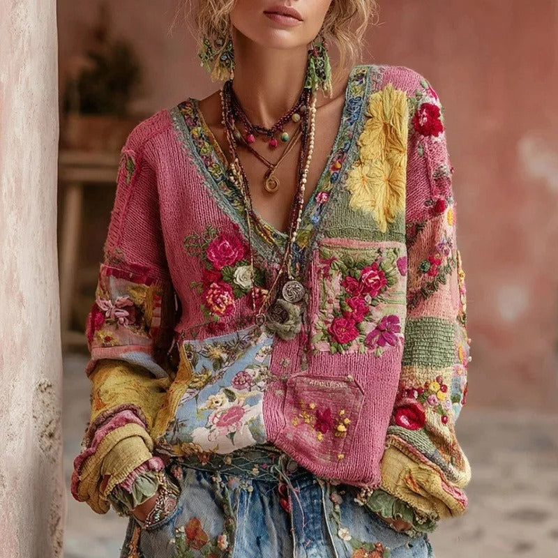 Marie Floral Patchwork V-Neck Cardigan