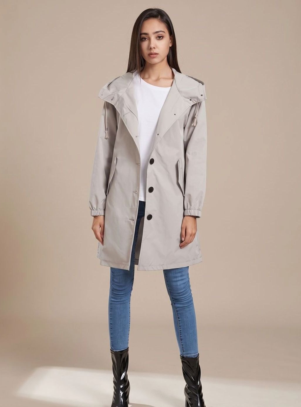Greta Water-Resistant Hooded Outdoor Trench Coat