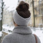 Weatherly Knit Headband in cream worn, three-quarter view