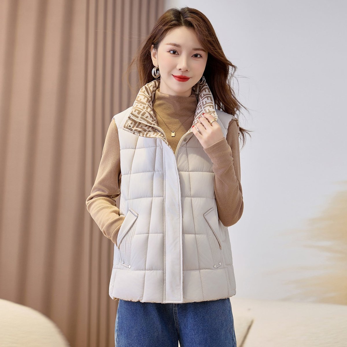 Sophie Quilted Stand Collar Zip Vest