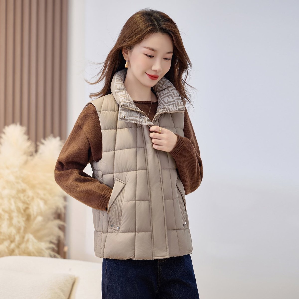 Sophie Quilted Stand Collar Zip Vest