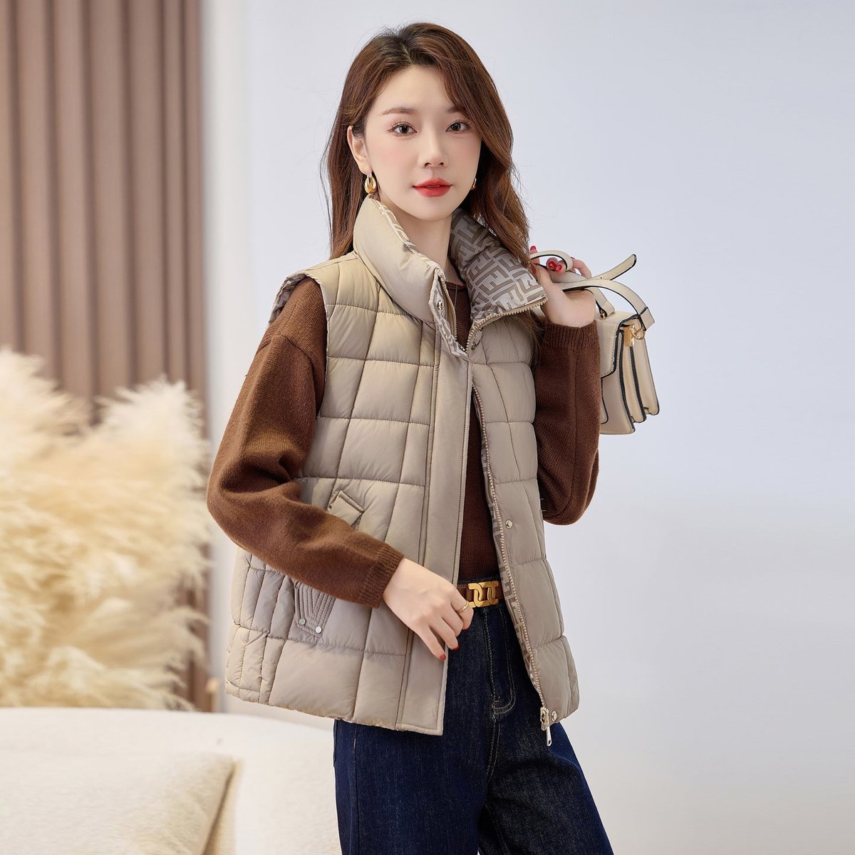 Sophie Quilted Stand Collar Zip Vest