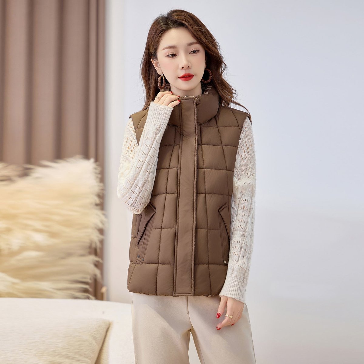 Sophie Quilted Stand Collar Zip Vest