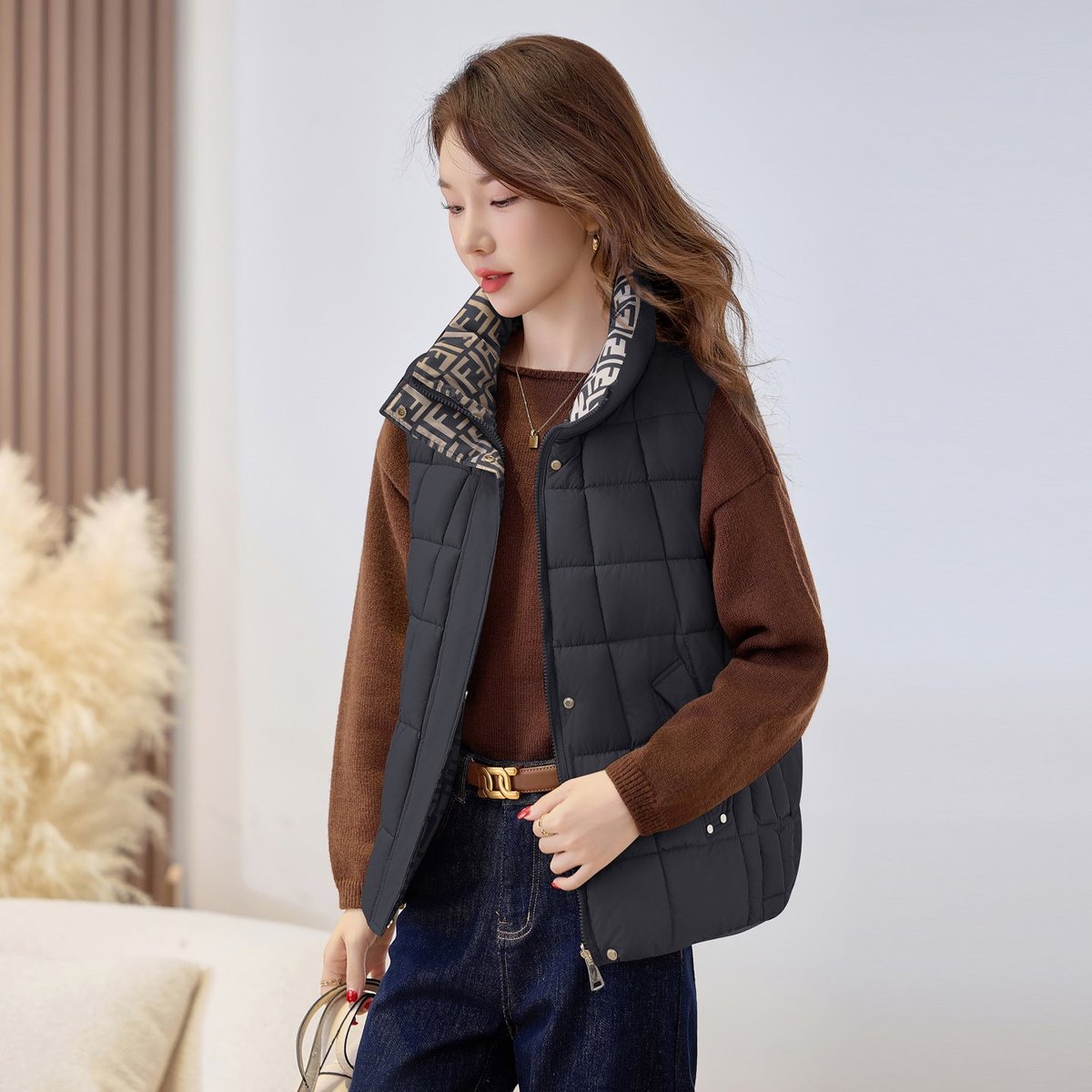 Sophie Quilted Stand Collar Zip Vest