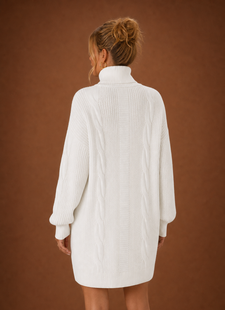 Women's Turtleneck Sweater Dress - Pullover Knit Dress | Areleon