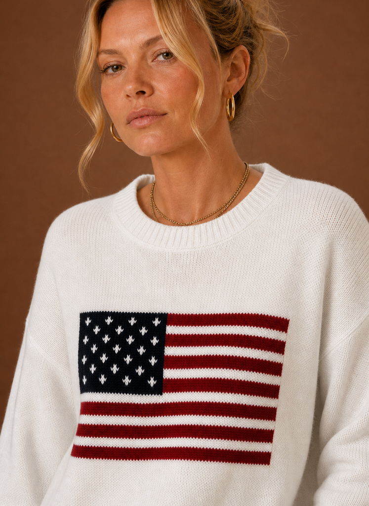 Women's Crew Neck Pullover - American Flag Knit Sweater| Areleon