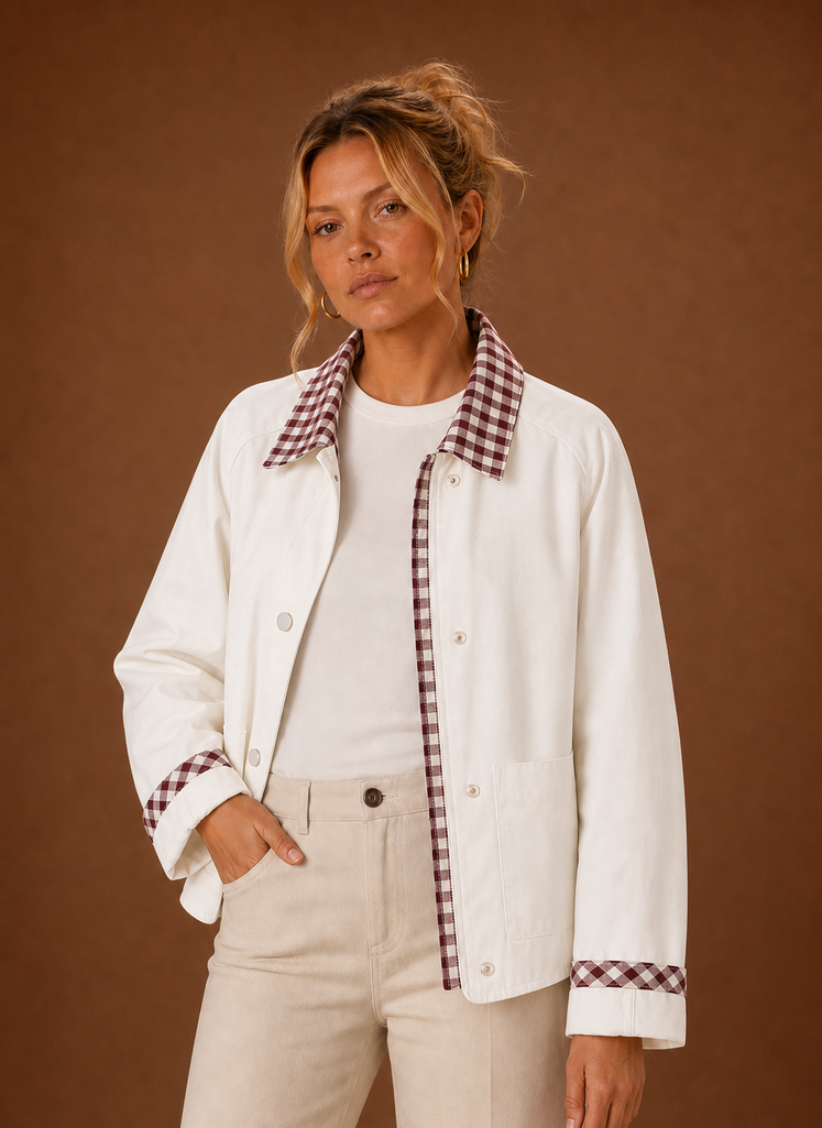 Women’s Barn Jacket - Check Collar Casual Coat | Areleon