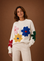 Women's Oversized Knit Sweater - Floral Pullover | Areleon