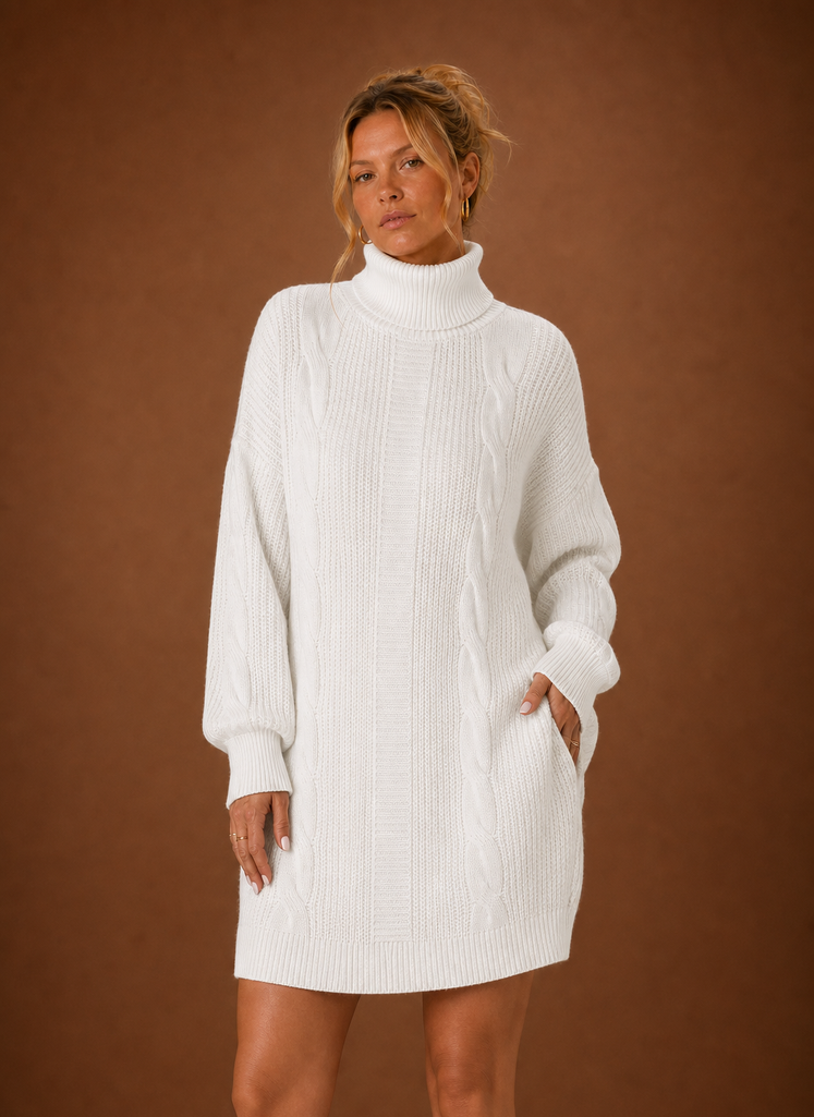 Women's Turtleneck Sweater Dress - Pullover Knit Dress | Areleon