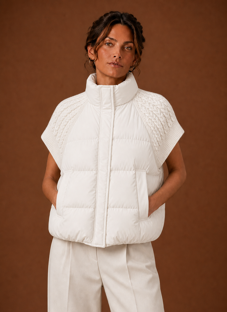 Women's Puffer Vest - Knit-Shoulder Sleeveless Jacket | Areleon