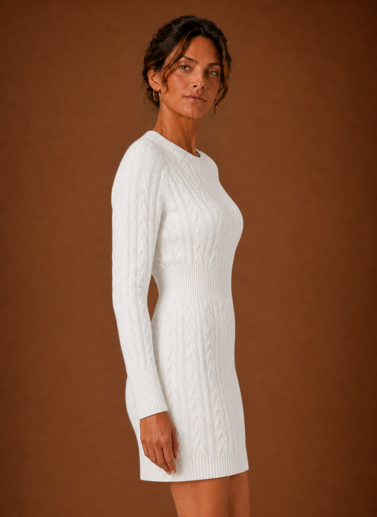 Women's Cable Knit Sweater Dress - Long Sleeve Mini Dress | Areleon