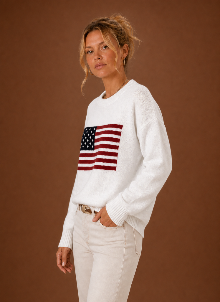 Women's Crew Neck Pullover - American Flag Knit Sweater| Areleon