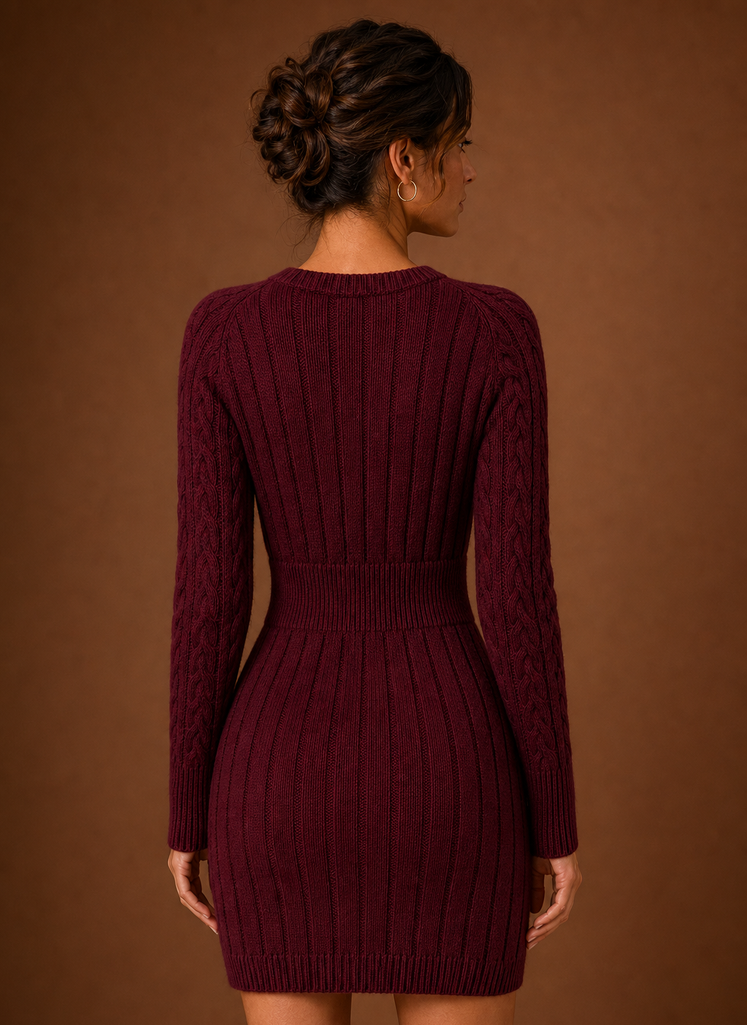 Women's Cable Knit Sweater Dress - Long Sleeve Mini Dress | Areleon