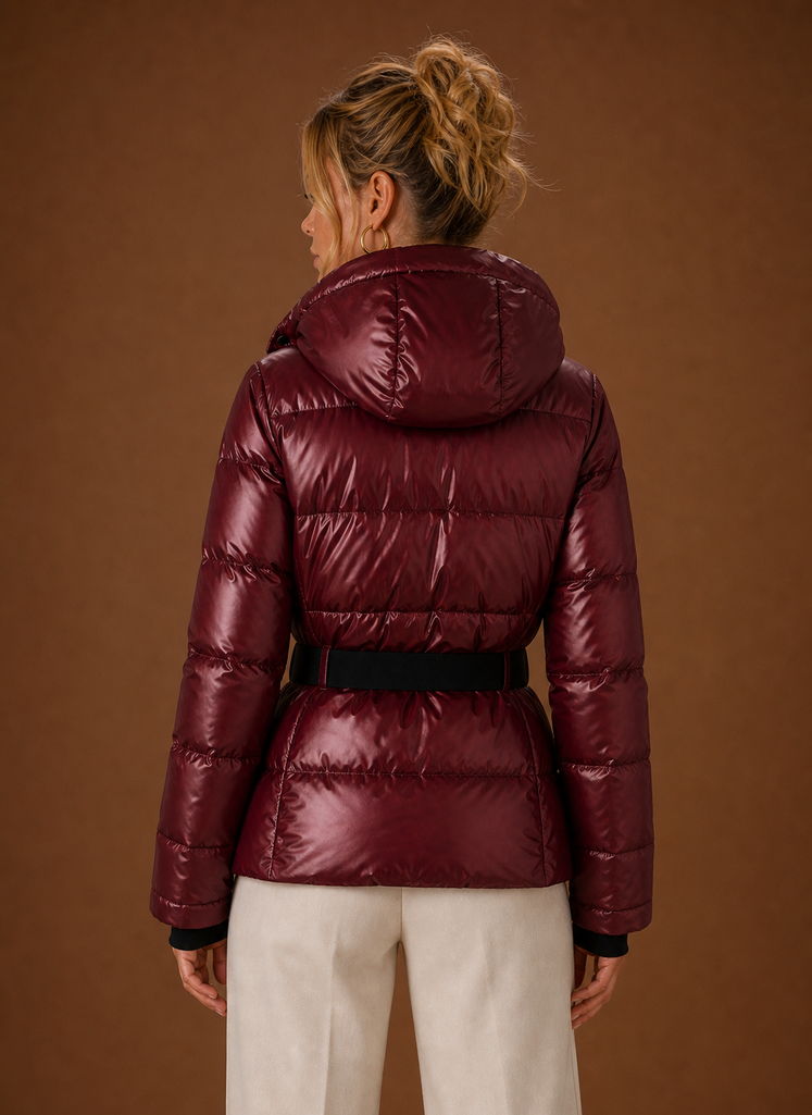 Women's Puffer Jacket - Hooded Metallic Winter Coat | Areleon